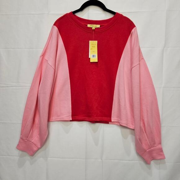 Circus NY Cropped Crewneck Sweatshirt Puffed Cuff Red Pink Size Medium - Picture 1 of 9